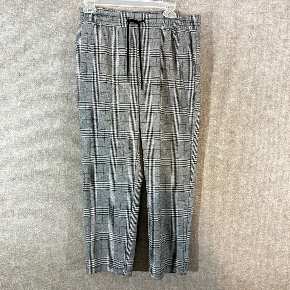 A New Day Plaid Ankle Pants Women Medium Gray Glen Check Elastic Waist Trousers